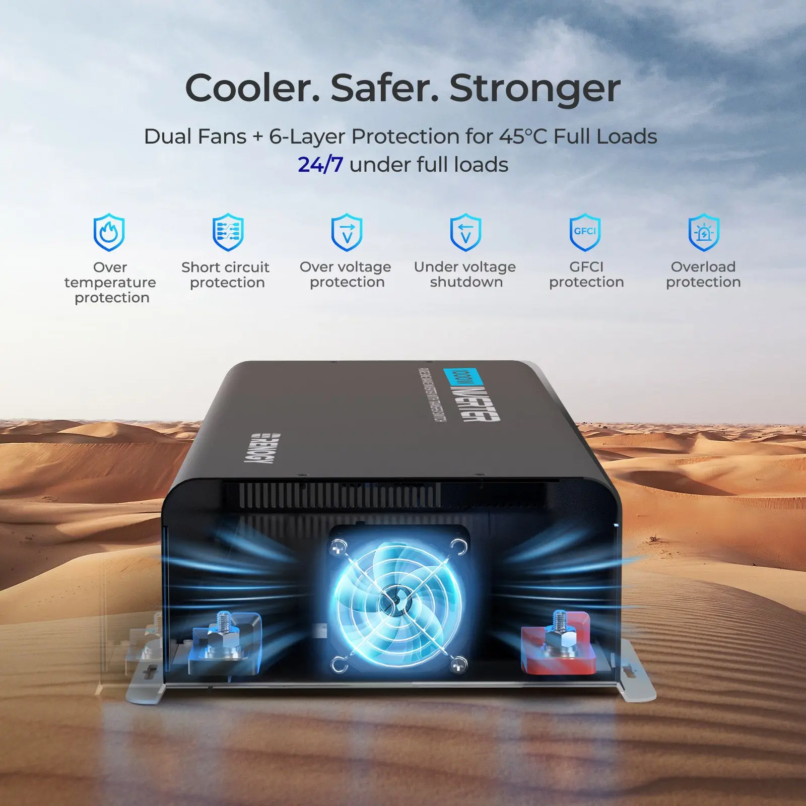1000W 12V Pure Sine Wave Inverter with UPS Transfer Switch and Built-in Bluetooth - Image 4