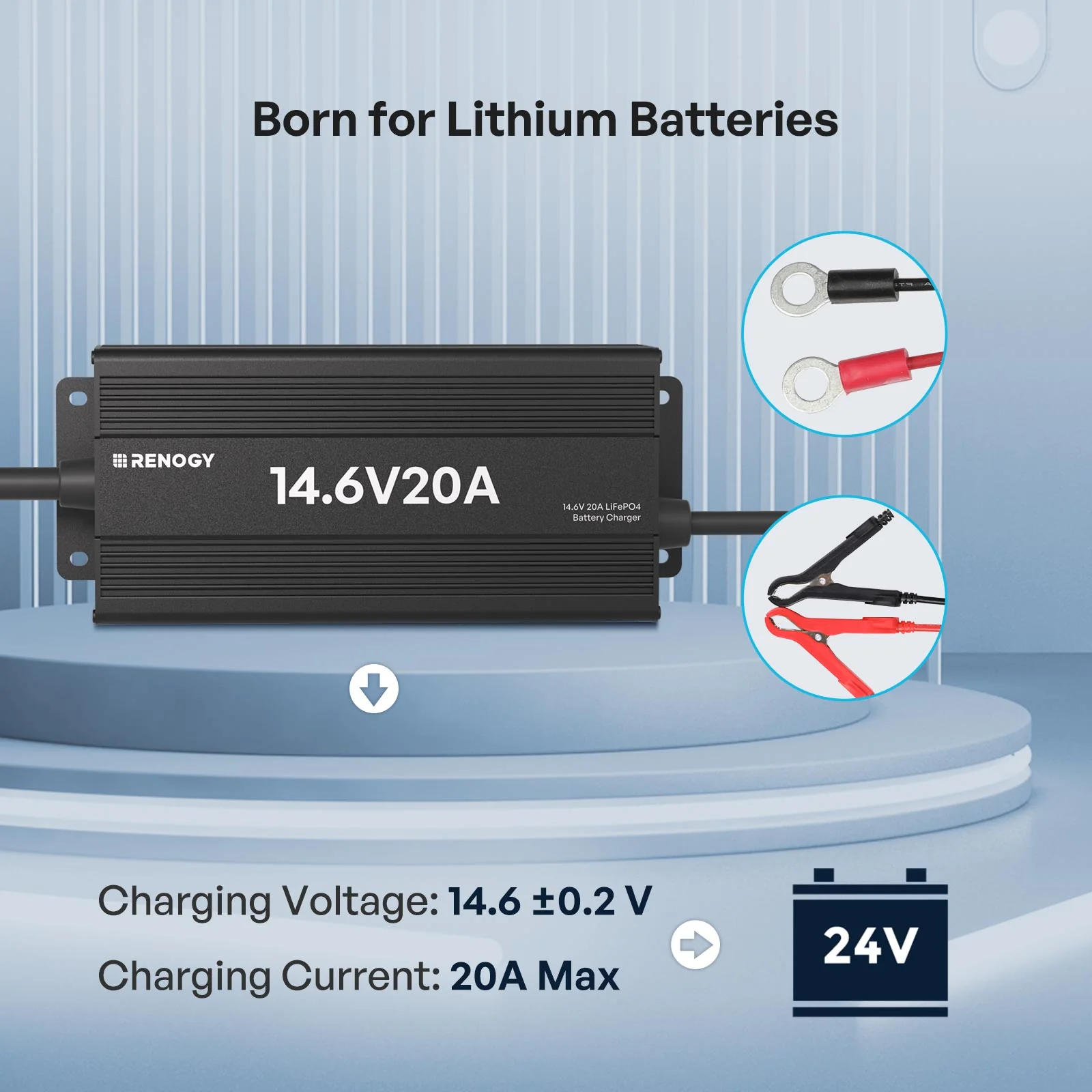 12V 20A/24V 10A AC-to-DC LFP Portable Battery Charger - Image 4