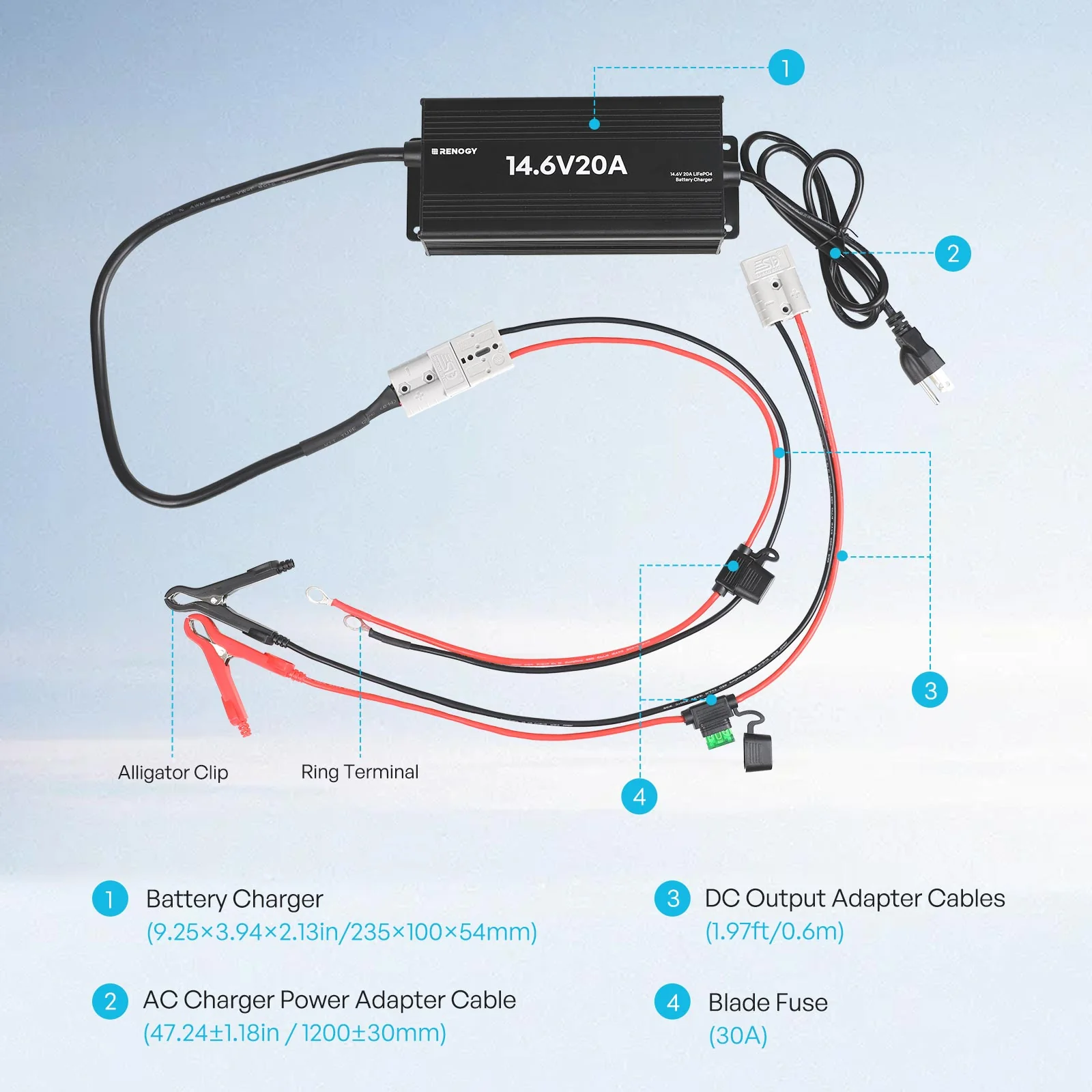 12V 20A/24V 10A AC-to-DC LFP Portable Battery Charger - Image 5