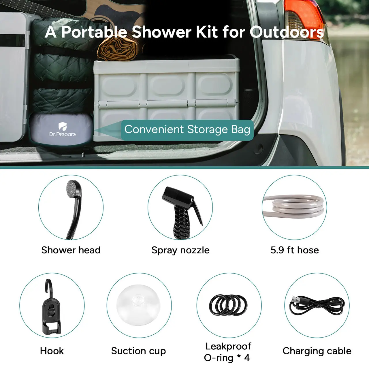 Dr. Prepare 5 Gallons Portable Camping Shower Kit with Pump - Image 5