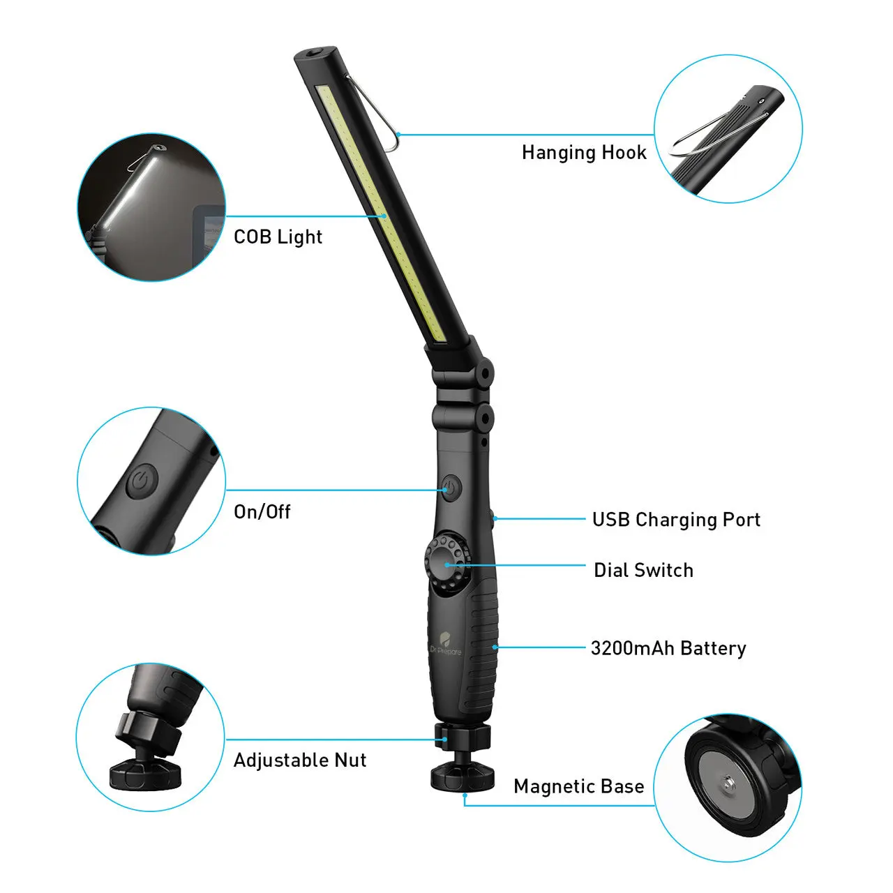 Dr. Prepare 700-lumens 3200mAh Foldable Rechargeable LED Work Light - Image 11