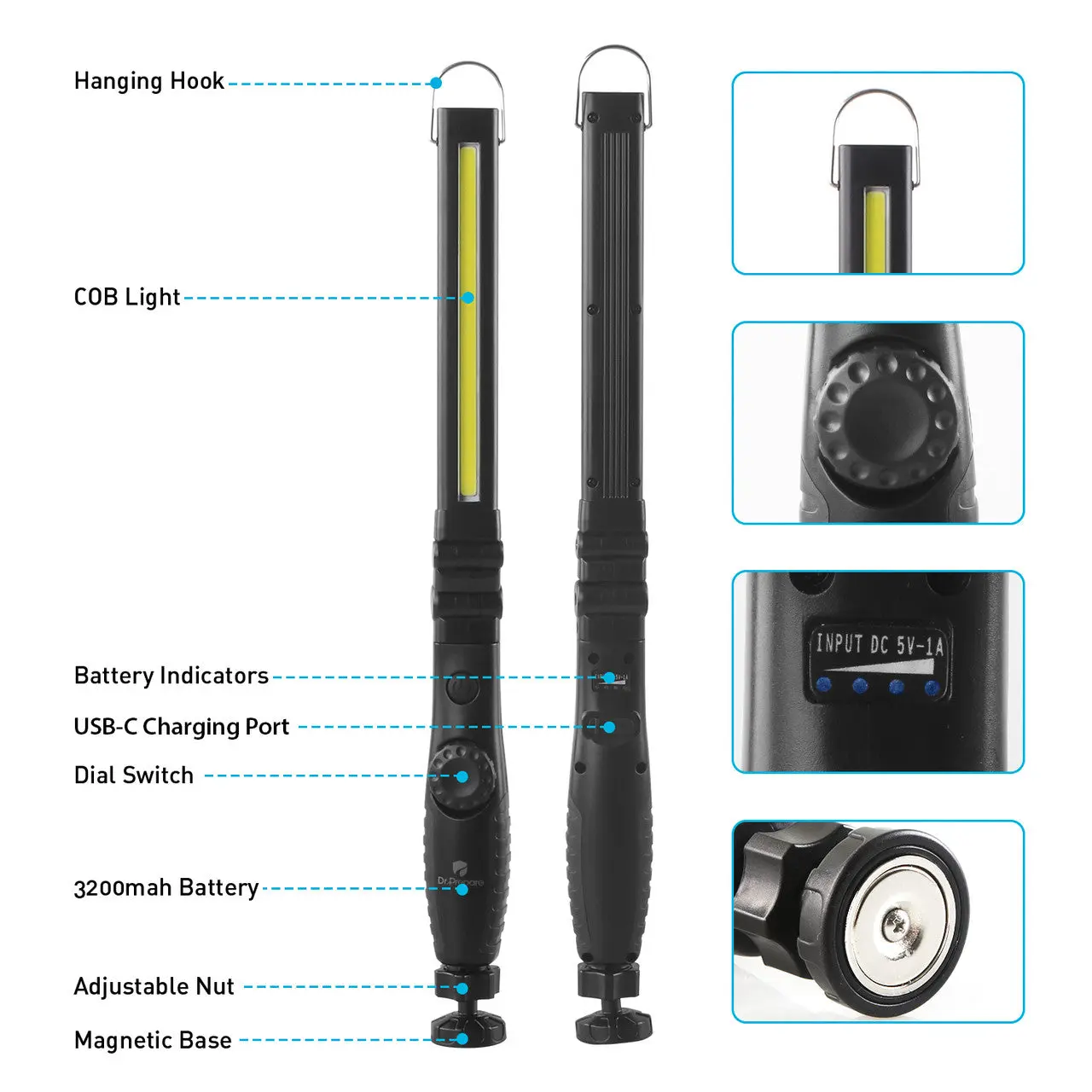 Dr. Prepare 700-lumens 3200mAh Foldable Rechargeable LED Work Light - Image 13
