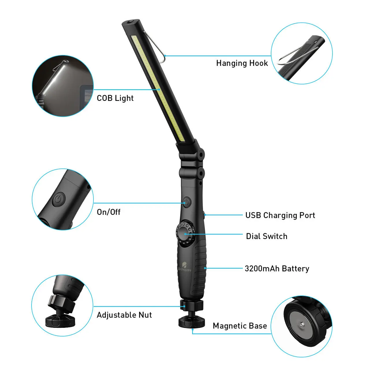 Dr. Prepare LED Work Light, 700 Lumens Rechargeable Work Light - Image 18