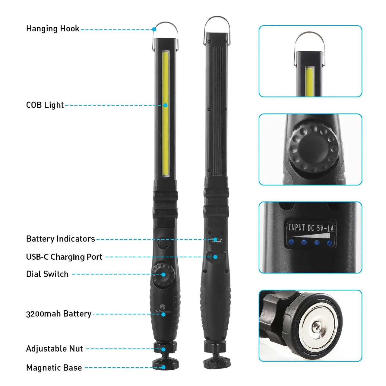 Dr. Prepare LED Work Light, 700 Lumens Rechargeable Work Light - Image 21