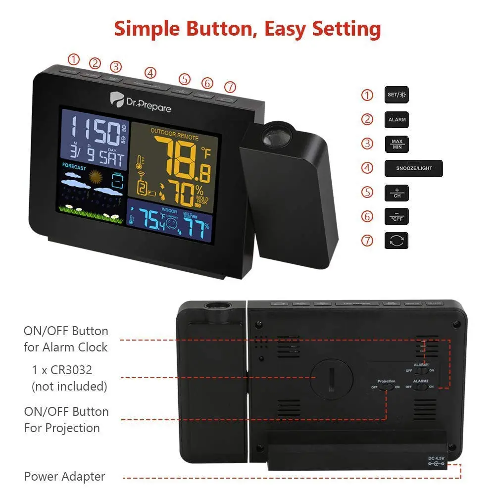 Dr. Prepare Projection Alarm Clock 002 DPWS-OUT-002-US - Image 10