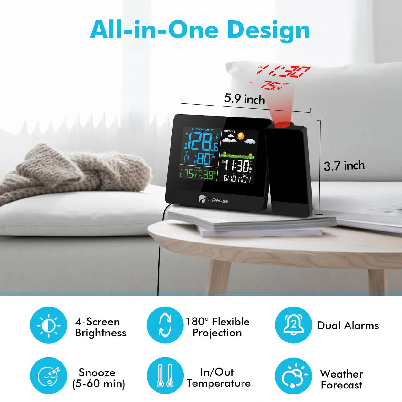 Dr. Prepare Projection Alarm Clock 003 DPWS-OUT003-US - Image 5