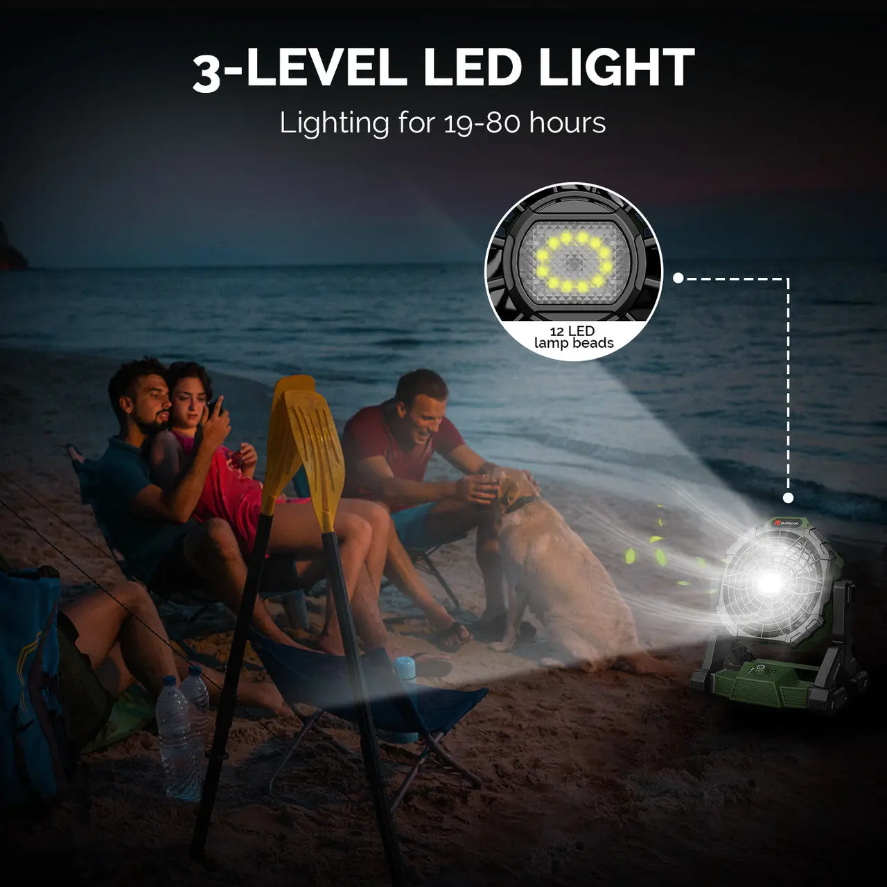 Dr.Prepare X35 Portable Camping Fan with LED Light - Image 12