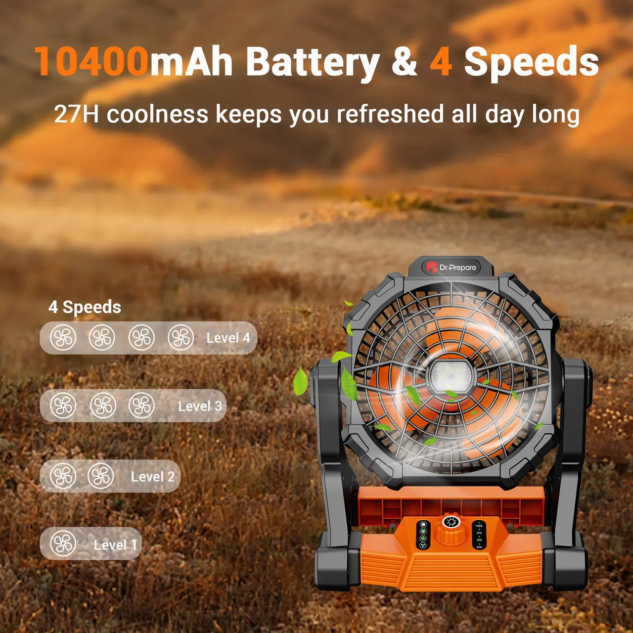 Dr.Prepare X35 Portable Camping Fan with LED Light - Image 5