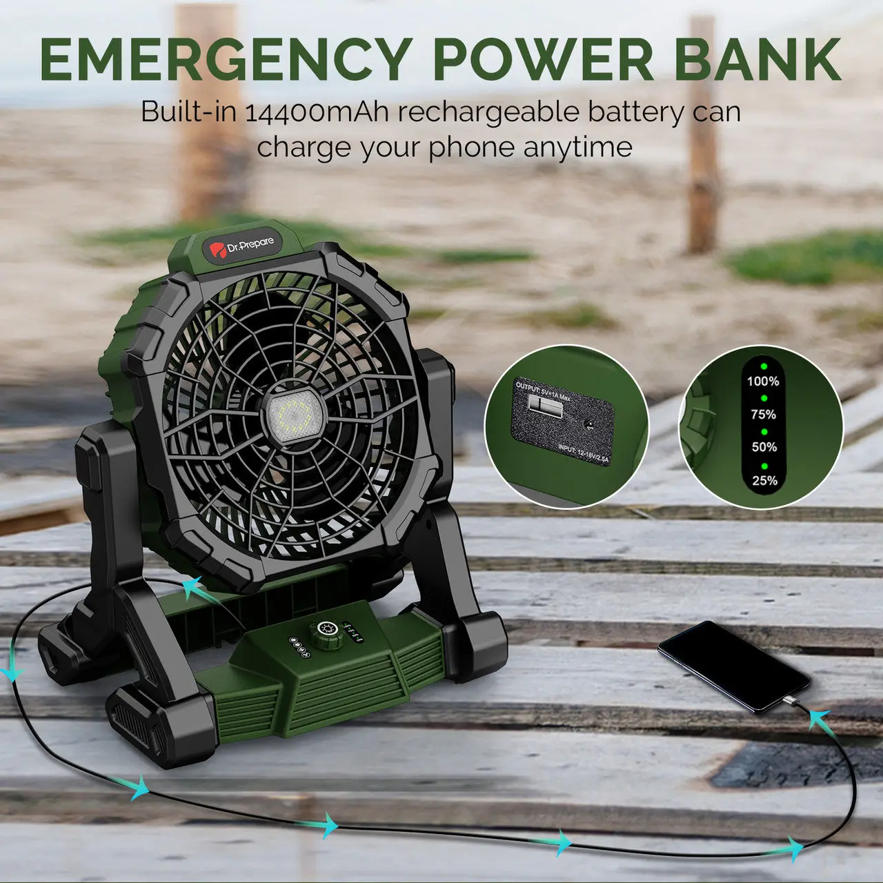 Dr.Prepare X35 Portable Camping Fan with LED Light - Image 6