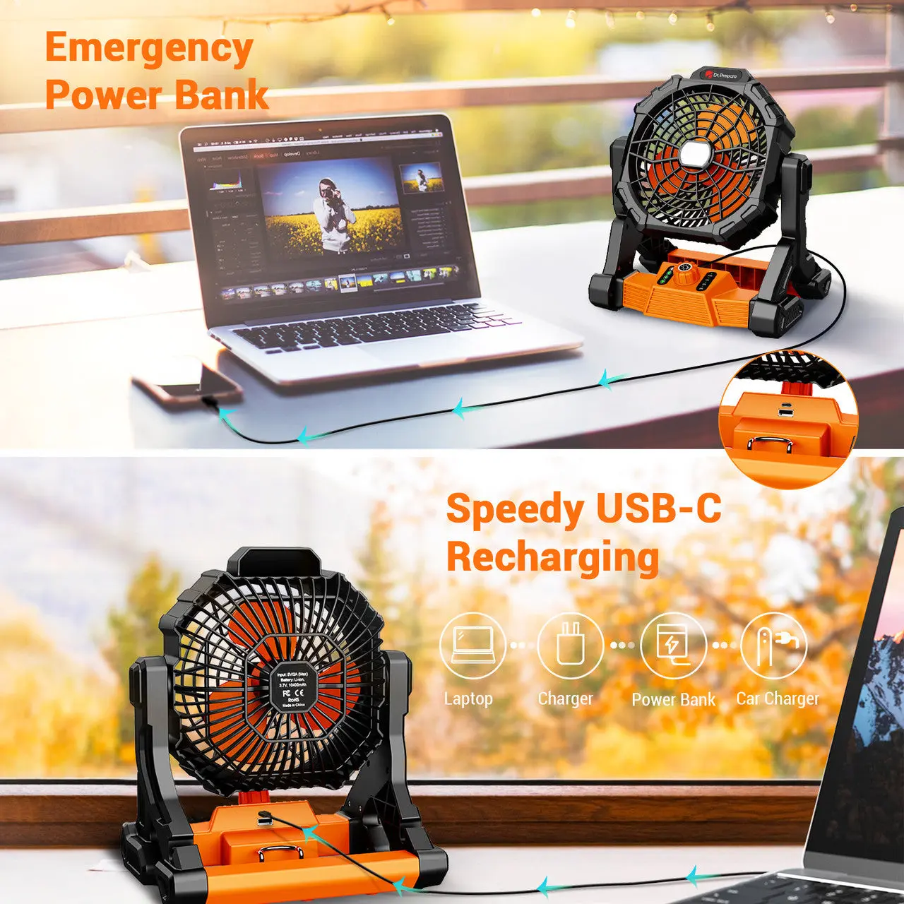Dr.Prepare X35 Portable Camping Fan with LED Light - Image 9