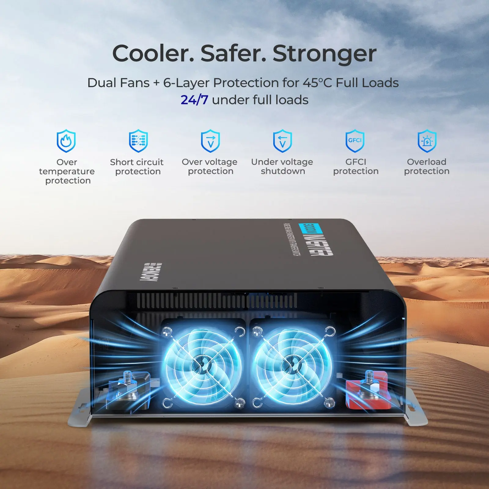 PUH 12V 3000W/2000W/1000W Pure Sine Wave Inverter with UPS Transfer Switch and Built-in Bluetooth - Image 6