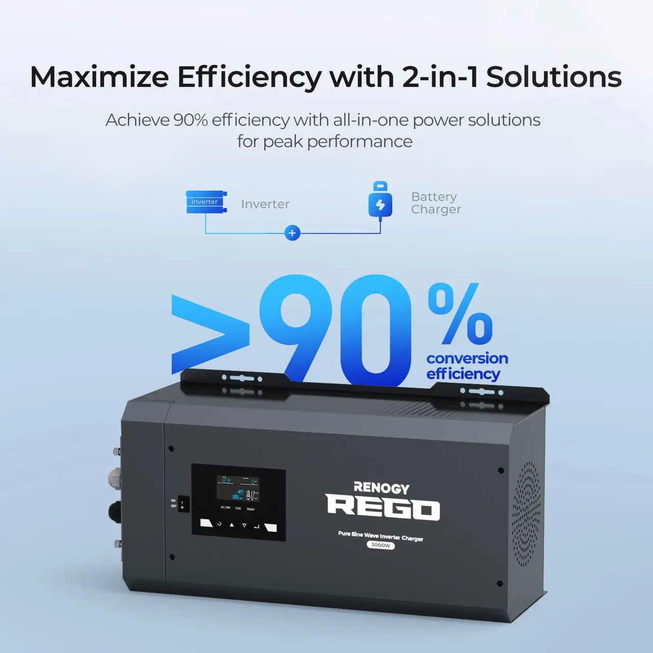 REGO 12V 3000W Pure Sine Wave Inverter Charger w/ LCD Display - Image 3