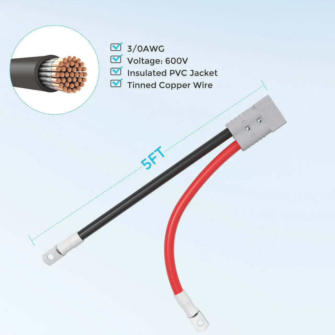 Renogy 5FT 3/0AWG Anderson Adapter Cable Anderson SB350 - Ring Lug - Image 6