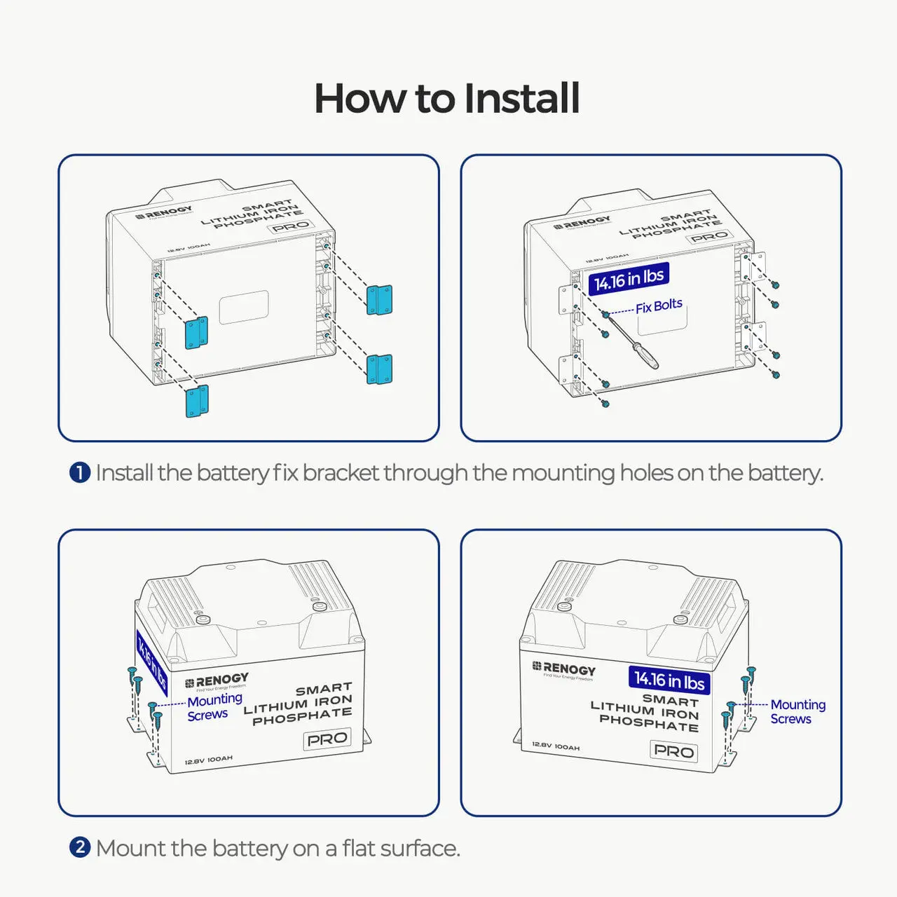 Renogy Mounting Brackets for 12V 100Ah Pro LiFePO4 Batteries (Set of 4) - Image 4