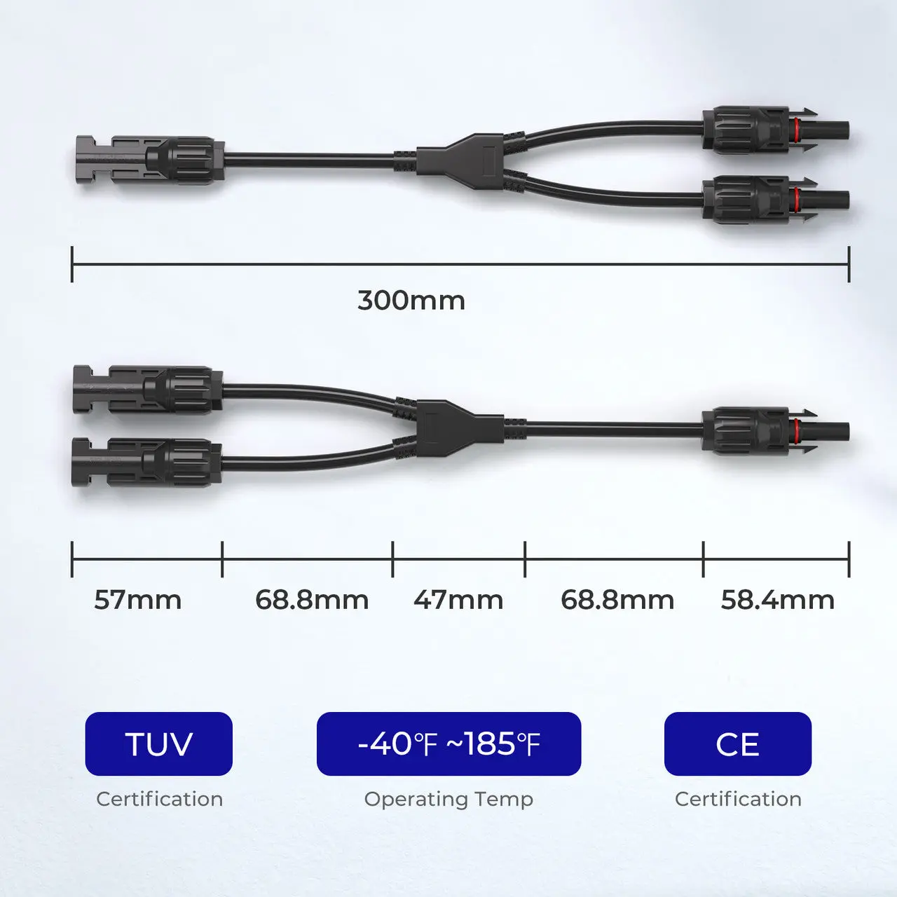 Solar Connectors Y Branch Parallel Adapter Cable MMF+FFM Pair - Image 3